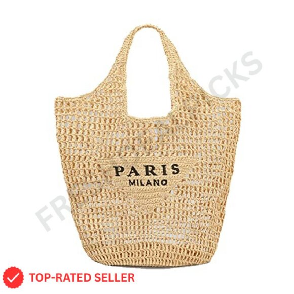 Straw Woven Tote Bag Foldable Large Capacity Boho Beach Shoulder Bag - Picture 2 of 8